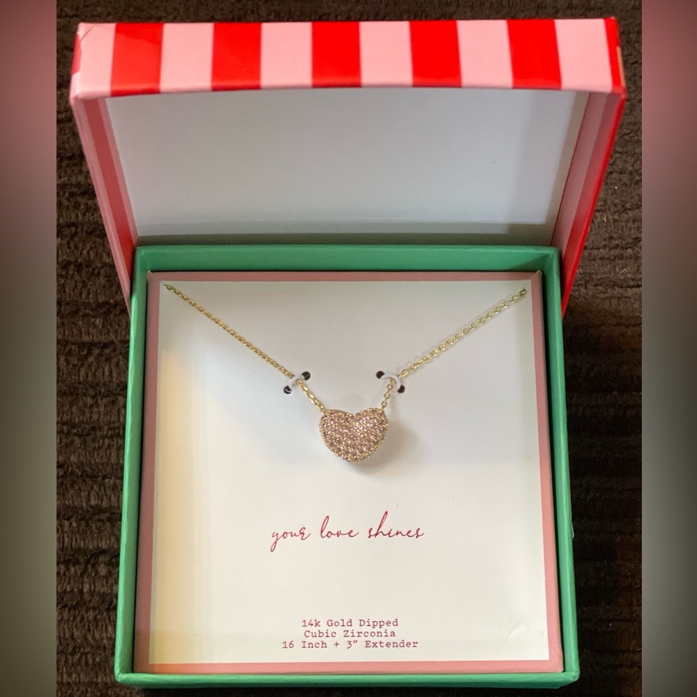 Heart Pendant Necklace - 14K Gold Dipped Cubic Zirconia - Gold & Pink- A New Day - Picture 16 of 16